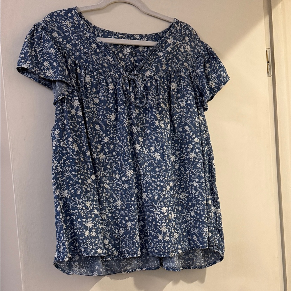 Chic Blue Floral Women's Blouse